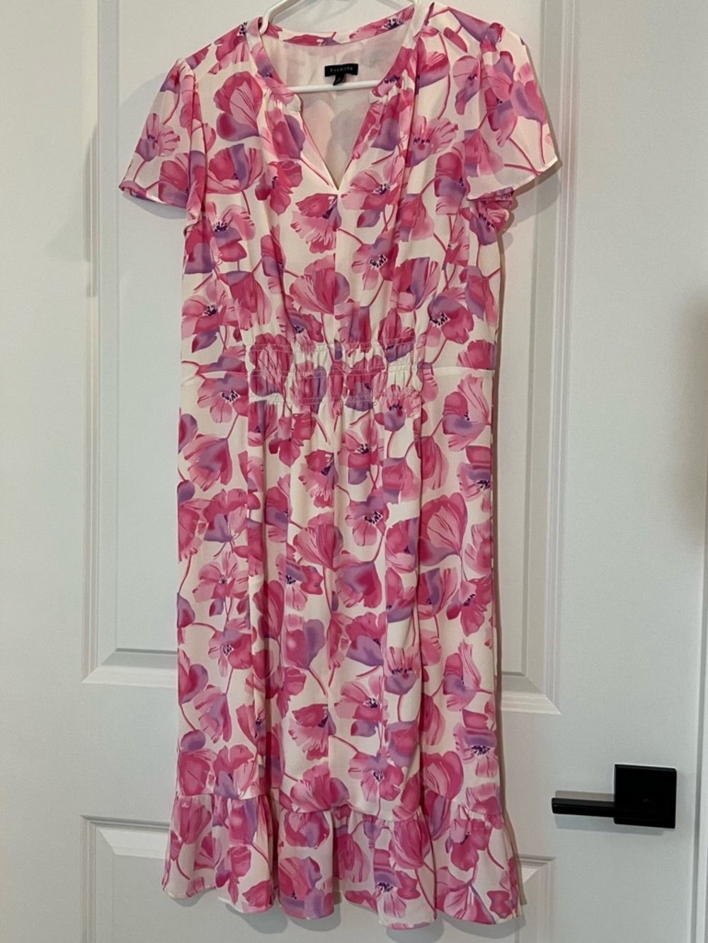 Talbots Pink Floral Midi Dress with V-Neck